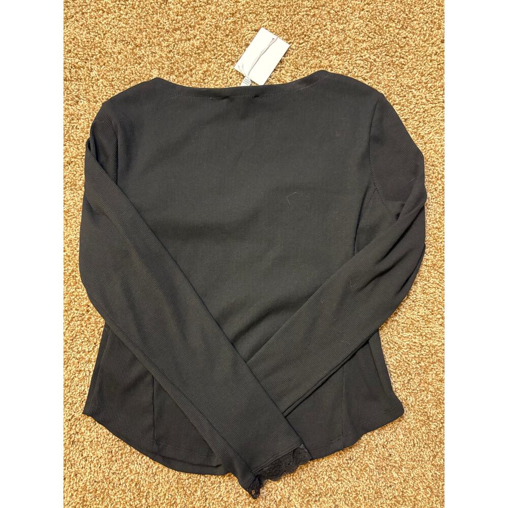 NWT Jessica Simpson Aleera Rib Knit Lace Trim Long Sleeve Top Womens Size Medium - Picture 7 of 8